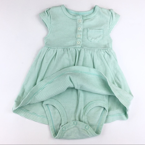 EUC Carter’s Green & White Striped Onesie Dress - Picture 3 of 6